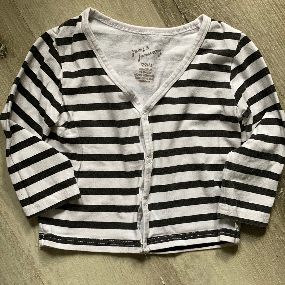 June & January Classic Cardigan Black white stripe